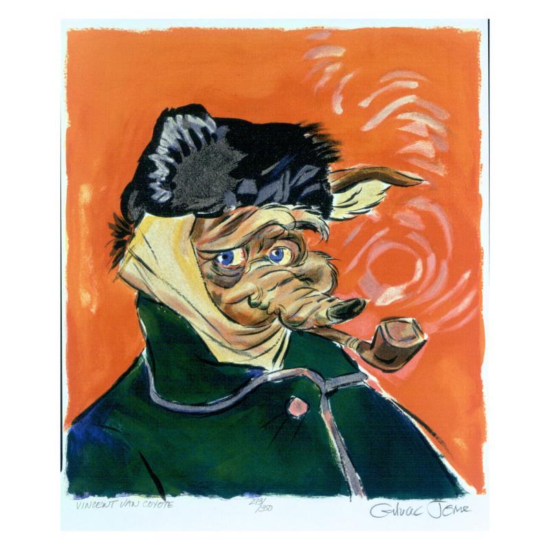 Vincent Van Coyote by Chuck Jones (1912-2002): "Vincent Van Coyote" is a limited edition stone lithograph on paper. The piece is numbered, hand signed by Chuck Jones (1912-2002), and includes a Certificate of Authenticity! Measures Approx: 10" x 1