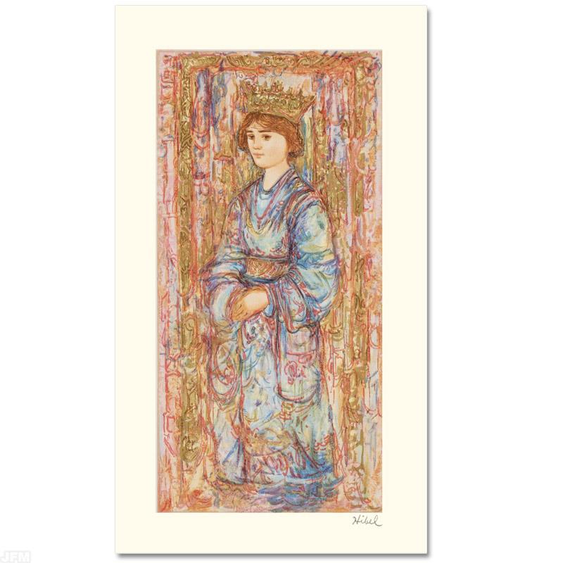 Book of Hours II by Hibel (1917-2014): "Book of Hours II" is a limited edition serigraph on paper, numbered and hand signed by Edna Hibel (1917-2014). Includes Certificate of Authenticity! Measures approx. 11" x 19" (with border), 8" x 16"