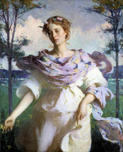 Frank Benson - Summer: Artist: Frank Benson - Title: Summer - Medium: Fine Art Giclee on Canvas - Image Size: Approximately 20 inches x 16 inches - Framed: Unframed on Unstretched Canvas - Biography: Benson, (March 24, 1862