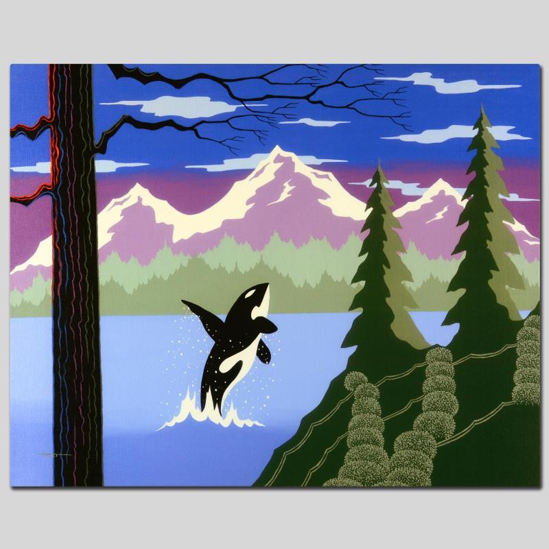 Orca by Holt, Larissa: Larissa Holt, a student of distinguished artist Eyvind Earle (1916-2000), uses bold colors and breathtaking scenery to create images of Nature in her own unique style. "Orca" is a limited edition gicl
