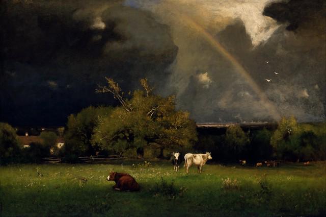 George Inness - The Rainbow: Artist: George Inness - Title: The Rainbow - Medium: Fine Art Giclee on Canvas - Image Size: Approximately 13.25 inches x 20 inches - Framed: Unframed on Unstretched Canvas - Biography: Although Innes