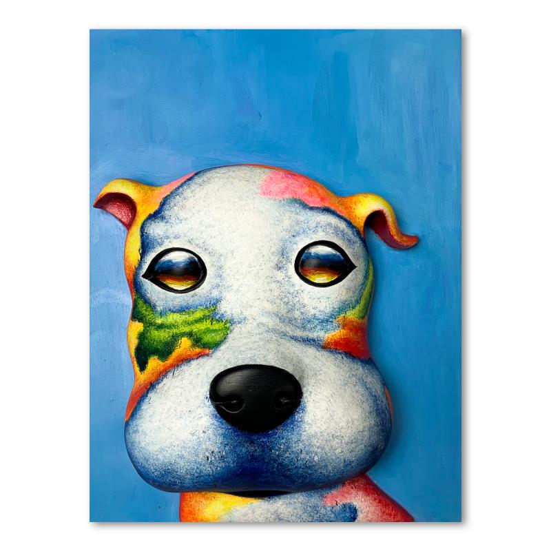 Wang, "Duke" Hand Painted Limited Edition Bas Relief: "Duke" is a hand painted limited edition, dimensional art, bas relief sculpture by Wang. This piece is numbered 3/99, is hand signed in verso, and comes with a letter of authenticity. Measures approxi