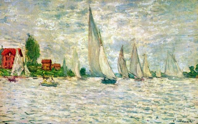 Claude Monet - Sailboats, Regatta in Argenteuil: Artist: Claude Monet - Title: Sailboats, Regatta in Argenteuil - Medium: Fine Art Reproduction Giclee on Canvas - Image Size: Approximately 12.5 inches x 20 inches - Unframed on Unstretched Canvas - B