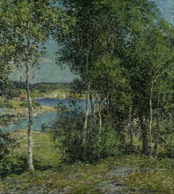 Willard Metcalf - A Family of Birches: Artist: Willard Metcalf - Title: A Family of Birches - Medium: Fine Art Giclee on Canvas - Image Size: Approximately 32 inches x 28.5 inches - Framed: Unframed on Unstretched Canvas - Biography: Willa