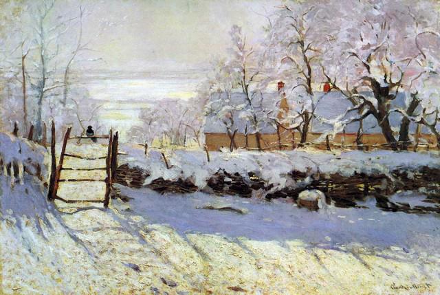 Claude Monet - The Magpie: Artist: Claude Monet - Title: The Magpie - Medium: Fine Art Reproduction Giclee on Canvas - Image Size: Approximately 21.5 inches x 32 inches - Unframed on Unstretched Canvas - Biography: Claude Monet