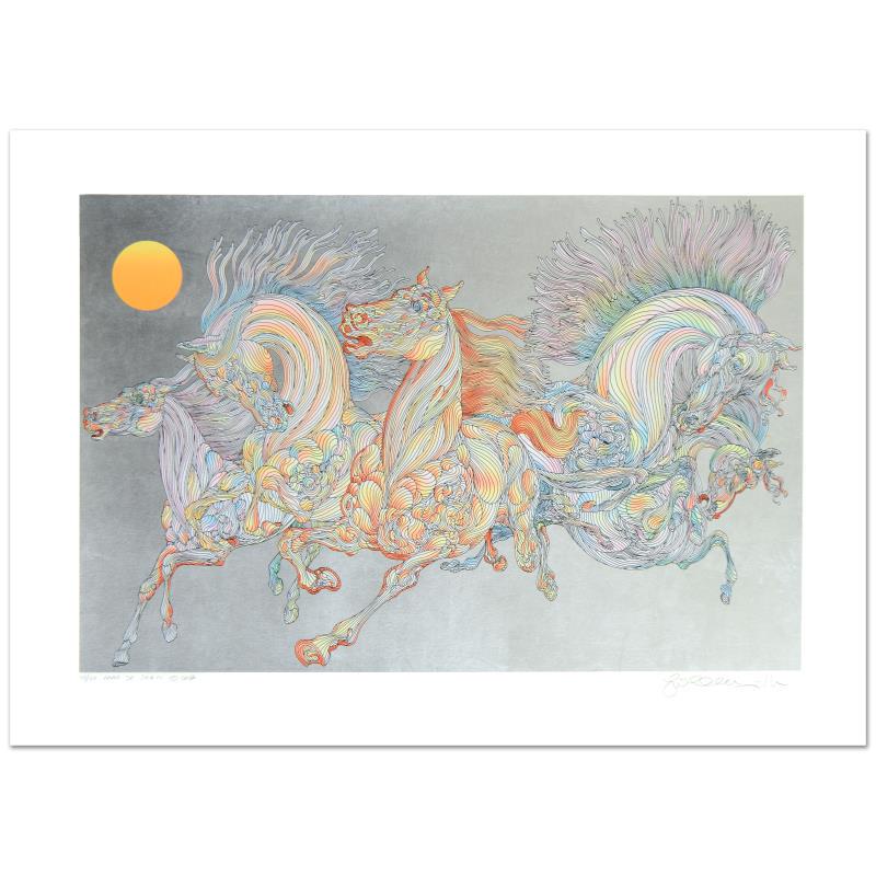 Guillaume Azoulay, "Lever De Soleil" Limited Edition: "Lever De Soleil" is a limited edition serigraph on paper with hand laid silver leaf by Guillaume Azoulay, numbered and hand signed by the artist. Includes Certificate of Authenticity! Measures approx