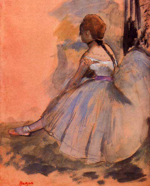Edgar Degas - Sitting Dancer With Extended Left Leg: Artist: Degas - Title: Sitting Dancer With Extended Left Leg - Medium: Fine Art Reproduction Giclee on Archival Canvas - Image Size: Approximately 20 inches x 16.25 inches - Framed: Unframed on Unstre