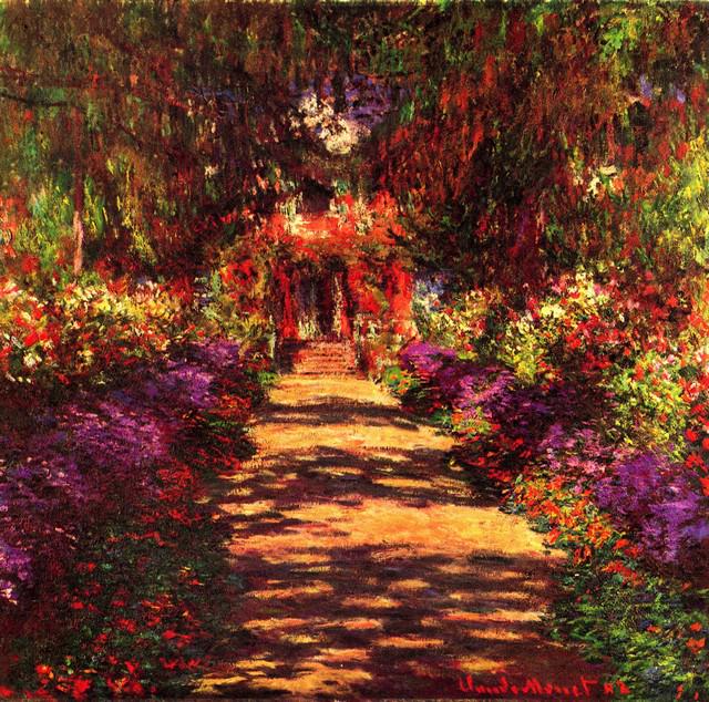 Claude Monet - Path in Monets Garden in Giverny: Artist: Claude Monet - Title: Path in Monets Garden in Giverny - Medium: Fine Art Reproduction Giclee on Canvas - Image Size: Approximately 31.75 inches x 32 inches - Unframed on Unstretched Canvas -