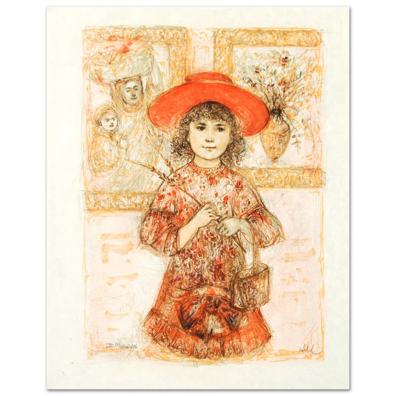 "Wendy the Youngest Docent" Limited Edition Lithograph: "Wendy the Youngest Docent" is a limited edition lithograph on rice paper, numbered and hand signed by Edna Hibel (1917-2014). Includes Certificate of Authenticity! Measures approx. 20" x 26" (with bo