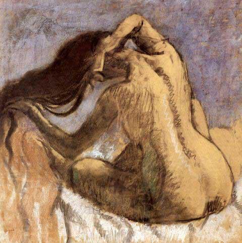 Edgar Degas - Female Combing Hair: Artist: Degas - Title: Female Combing Hair - Medium: Fine Art Reproduction Giclee on Archival Canvas - Image Size: Approximately 20 inches x 20 inches - Framed: Unframed on Unstretched Canvas - Edgar 