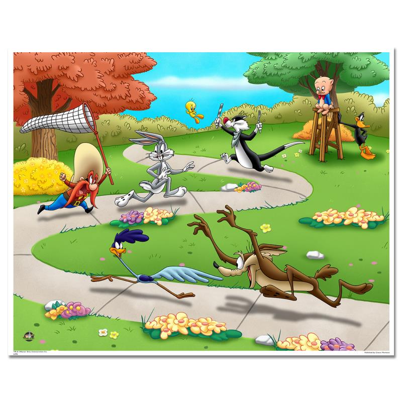 "Looney Tunes Picnic" Numbered Limited Edition Giclee: "Looney Tunes Picnic" is a limited edition giclee on paper from Warner Bros. featuring the classic Looney Tunes lineup. It comes numbered, with hologram seal, and a Certificate of Authenticity! Measur