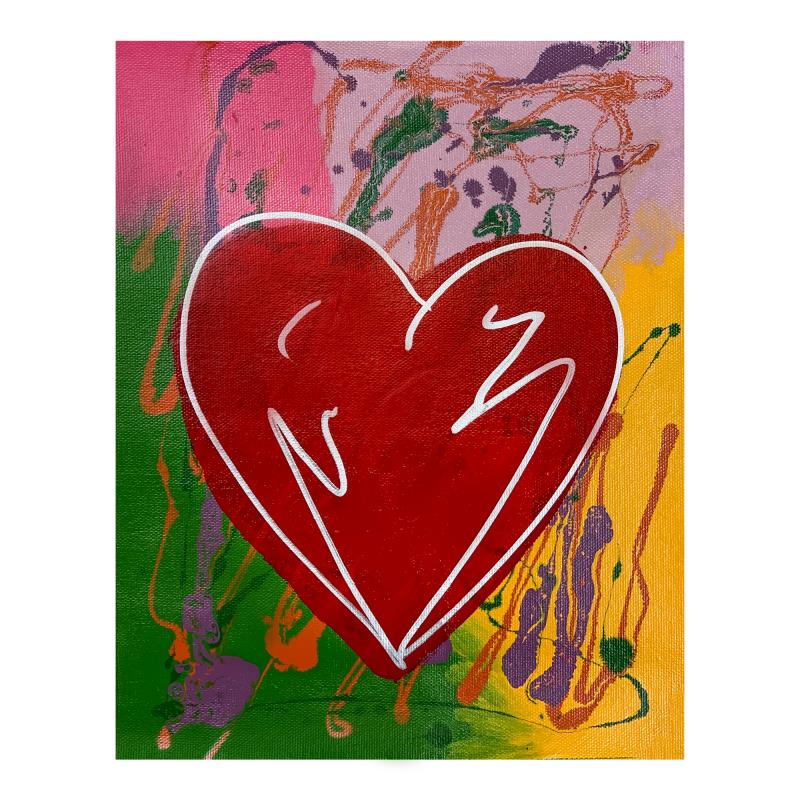 Steve Kaufman (1960-2010), "Mini Heart" Hand Signed and: "Mini Heart" is limited edition hand pulled silkscreen unique mixed media on canvas by Andy Warhol protege Steve Kaufman (1960-2010). This piece is numbered and hand signed inverso and includes a lett
