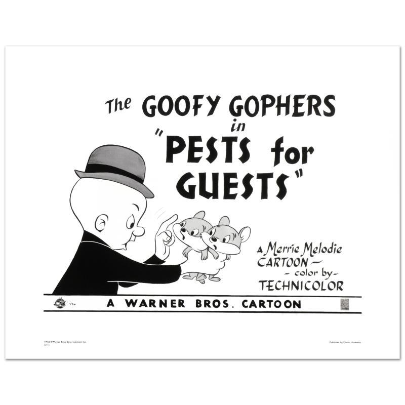 "Goofy Gophers" Limited Edition Giclee from Warner: "Goofy Gophers" is a limited edition giclee on paper from Warner Bros., numbered with hologram seal of Authenticity. This image was originally used as a "lobby card" displayed in theater lobbies to pu