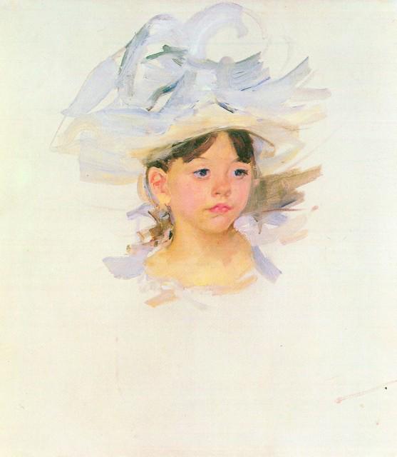 Mary Cassatt - Ellen Mary Cassat With Large Blue Hat: Artist: Mary Stevenson Cassatt (b. 1844 - 1926) Title: Ellen Mary Cassat With Large Blue Hat Medium: Fine Art Reproduction Giclee on Canvas Image Size: Approximately 20 inches x 17.5 inches Unframed o
