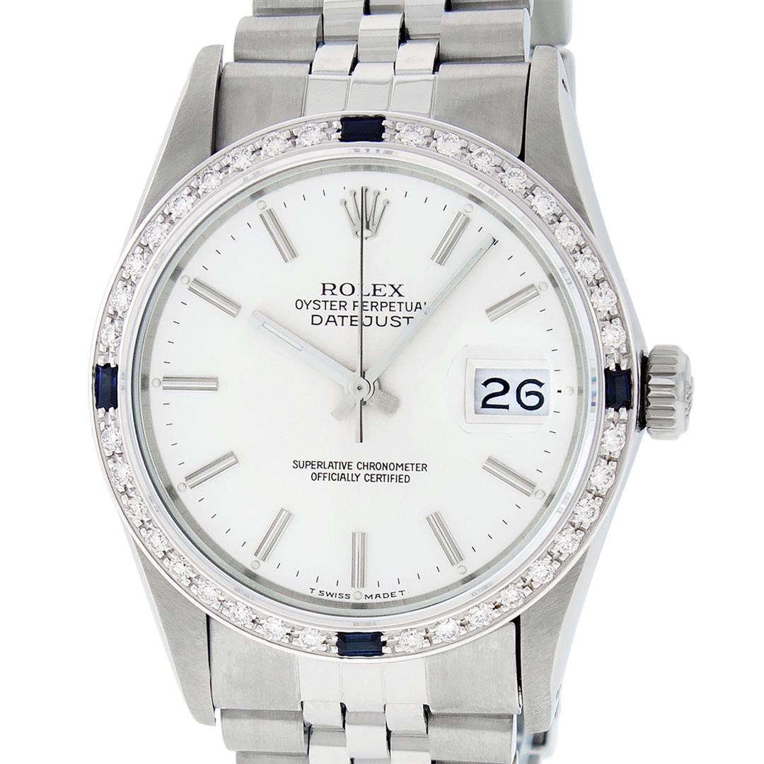 Rolex Mens Stainless Steel Silver Index Diamond &: One Mens Stainless Steel Rolex Datejust Polished Bright with Satin Finish, This Watch Has Been Serviced & Electronically Tested, Stainless Steel Case: 36mm, Stainless Steel Crown, Custom Bezel: New 18