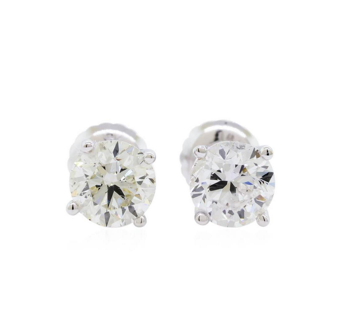 1.42 ctw Diamond Stud Earrings - 14KT White Gold: One Pair electronically tested 14KT white gold lady's combination cast & assembled stud earrings with threaded posts and screw-on/screw-off backs with a bright polish finish. Identified with markings
