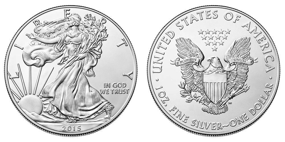 2015 American Silver Eagle .999 Fine Silver Dollar Coin: One 2015 American Silver Eagle .999 Fine Silver Dollar Coin.