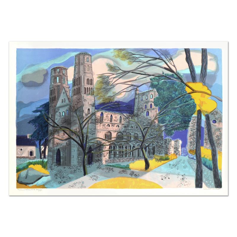 Georges Lambert (1919-1998), "Jumieges" Limited Edition: "Jumieges" is a limited edition lithograph on paper by Georges Lambert (1919-1998), numbered and hand signed by the artist! Measures approx. 29.5" x 21" (border). 27" x 19.5" (image).