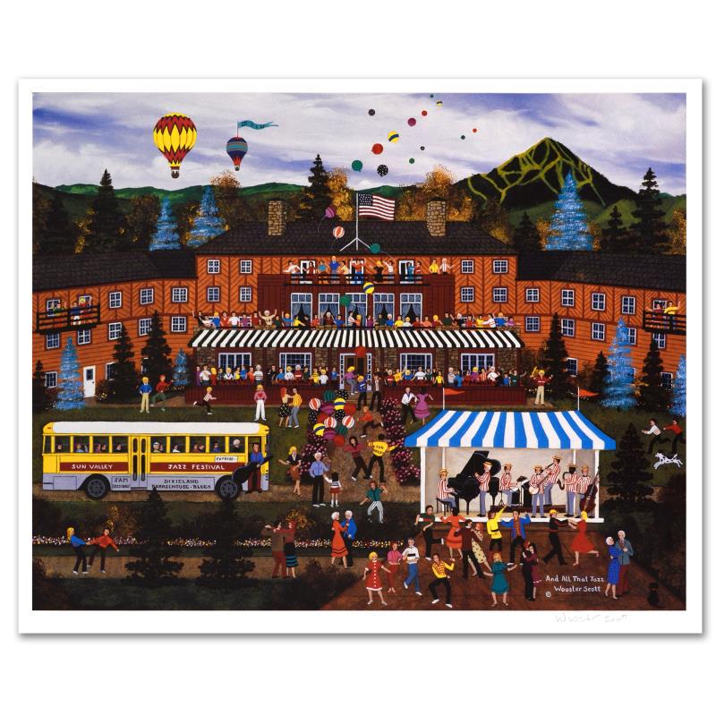 Jane Wooster Scott, "And All that Jazz" Hand Signed: Cozy, down-home images of a bygone era when life was simpler - this is the feeling captured in the creations of one of the world's most recognized artists. "And All that Jazz" is a limited edition lit