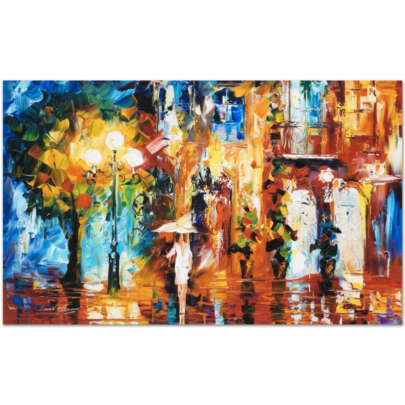 Leonid Afremov (1955-2019) "Streetside Expression": Leonid Afremov's (1955-2019) masterful use of color and texture make his paintings unique collectibles that are sure to brighten any wall. "Streetside Expression" is a limited edition giclee on canvas