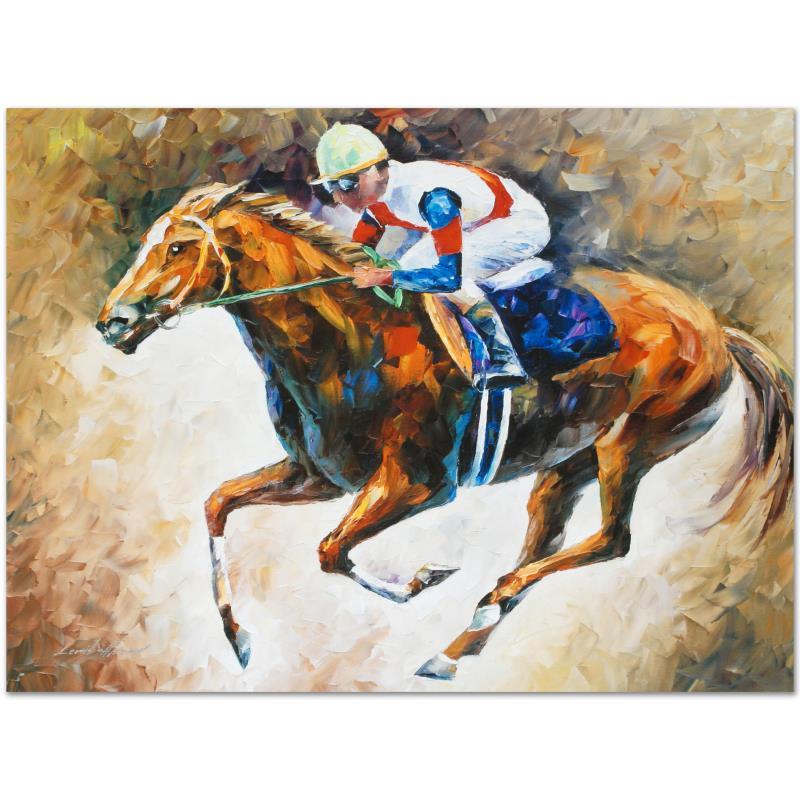 Leonid Afremov (1955-2019) "First" Limited Edition: Leonid Afremov's (1955-2019) masterful use of color and texture make his paintings unique collectibles that are sure to brighten any wall. "First" is a limited edition giclee on canvas. The piece is n