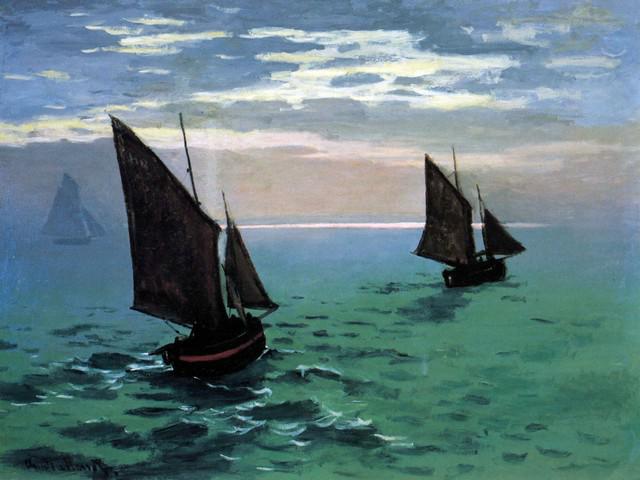 Claude Monet - Le Havre - Exit the Fishing Boats from: Artist: Claude Monet - Title: Le Havre - Exit the Fishing Boats from the Port - Medium: Fine Art Reproduction Giclee on Canvas - Image Size: Approximately 24 inches x 32 inches - Unframed on Unstretch
