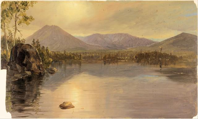 Frederic Edwin Church - Lake Katahdin Maine: Artist: Frederic Edwin Church - Title: Lake Katahdin Maine - Medium: Fine Art Giclee on Canvas - Image Size: Approximately 13 inches x 20 inches - Framed: Unframed on Unstretched Canvas - Biography: F