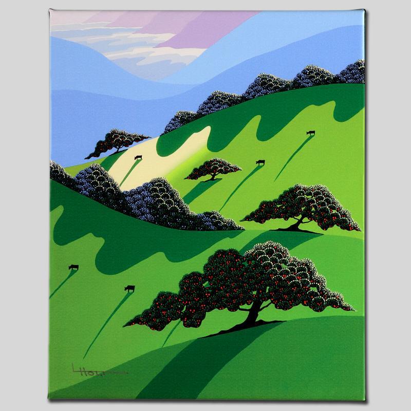"Field of Dreams" Limited Edition Giclee on Canvas by: Larissa Holt, a student of distinguished artist Eyvind Earle(1916-2000), uses bold colors and breathtaking scenery to create images of Nature in her own unique style. "Field of Dreams" is a limited ed