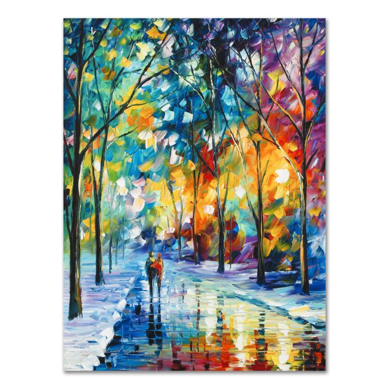 Leonid Afremov (1955-2019) "Under the Gaze" Limited: Leonid Afremov's (1955-2019) masterful use of color and texture make his paintings unique collectibles that are sure to brighten any wall. "Under the Gaze" is a limited edition giclee on canvas. The p