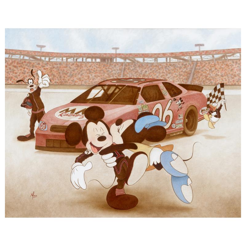 Mike Kupka, "The Thrill of Victory (Mickey Mouse)": "The Thrill of Victory (Mickey Mouse)" is a limited edition giclee on canvas, numbered and hand signed by Mike Kupka. This piece is licensed by Disney Fine Art. This piece has a 2" border and may be e