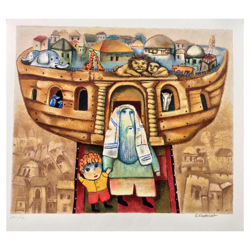 Gregory Kohelet, "Noah's Ark " Hand Signed Limited: "Noah's Ark ", is a limited edition Serigraph on Paper by Gregory Kohelet. Numbered and hand signed, this piece is accompanied by a letter of authenticity. Measures approximately 20" x 23" (image).