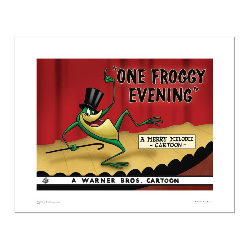 "One Froggy Evening" Numbered Limited Edition Giclee: "One Froggy Evening" is a limited edition giclee on paper from Warner Bros. featuring iconic Looney Tunes characters. It comes numbered, with hologram seal, and a Certificate of Authenticity! Measures