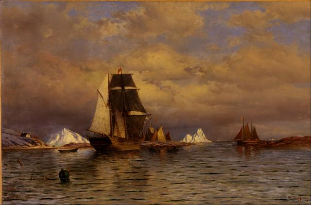 William Bradford - Looking out of Battle Harbor: Artist: William Bradford - Title: Looking Out of Battle Harbor - Medium: Fine Art Giclee on Canvas - Image Size: Approximately 13 inches x 32 inches - Framed: Unframed on Unstretched Canvas - Biograph