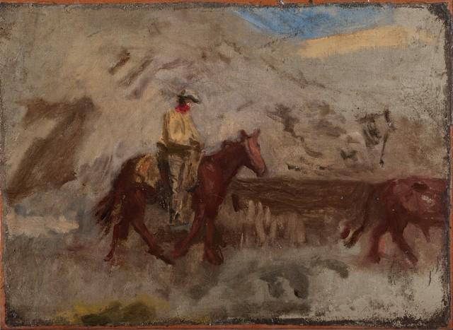 Thomas Eakins - Cowboy at Work: Artist: Thomas Eakins - Title: Cowboy at Work - Medium: Fine Art Giclee on Canvas - Image Size: Approximately 14.5 inches x 20 inches - Framed: Unframed on Unstretched Canvas - Biography: Thomas Eakin