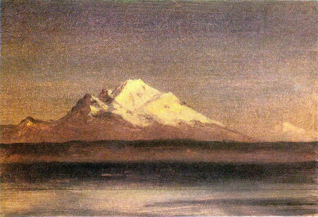 Snowy Mountains in the Pacific Northwest 2 by Albert: Artist: Albert Bierstadt - Title: Snowy Mountains in the Pacific Northwest 2 - Medium: Fine Art Giclee on Canvas - Image Size: Approximately 13.75 inches x 20 inches - Unframed on Unstretched Canvas -
