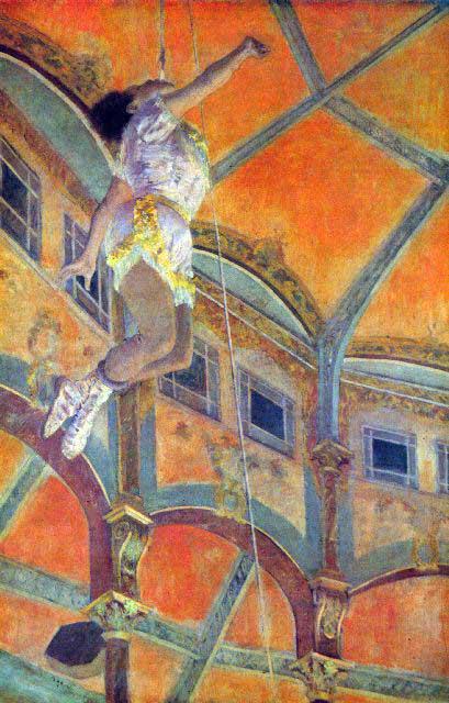 Edgar Degas - Miss Lala In Circus Fernando: Artist: Degas - Title: Miss Lala In Circus Fernando - Medium: Fine Art Reproduction Giclee on Archival Canvas - Image Size: Approximately 20 inches x 12.75 inches - Framed: Unframed on Unstretched Can