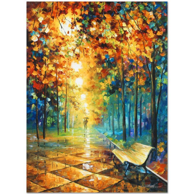 Leonid Afremov (1955-2019) "Misty Park" Limited Edition: Leonid Afremov's (1955-2019) masterful use of color and texture make his paintings unique collectibles that are sure to brighten any wall. "Misty Park" is a limited edition giclee on canvas. The piece