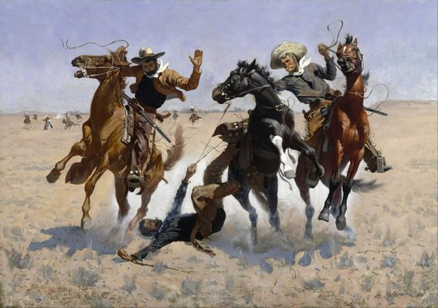 Frederic Sackrider Remington - Aiding a Comrade: Artist: Frederic Sackrider Remington - Title: Aiding a Comrade - Medium: Fine Art Giclee on Canvas - Image Size: Approximately 22.5 inches x 32 inches - Framed: Unframed on Unstretched Canvas - Biogra