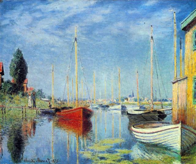 Claude Monet - Pleasure Boats at Argenteuil: Artist: Claude Monet - Title: Pleasure Boats at Argenteuil - Medium: Fine Art Reproduction Giclee on Canvas - Image Size: Approximately 16.75 inches x 20 inches - Unframed on Unstretched Canvas - Biog