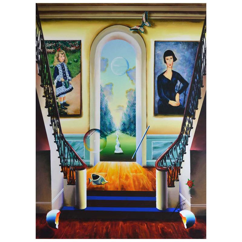 The Garden Beckons by Ferjo Original: "The Garden Beckons" is an original painting, oil on stretched canvas, by Ferjo. Hand signed by the artist, this piece comes with a letter of authenticity. Measures approx. 40" x 30" (image).