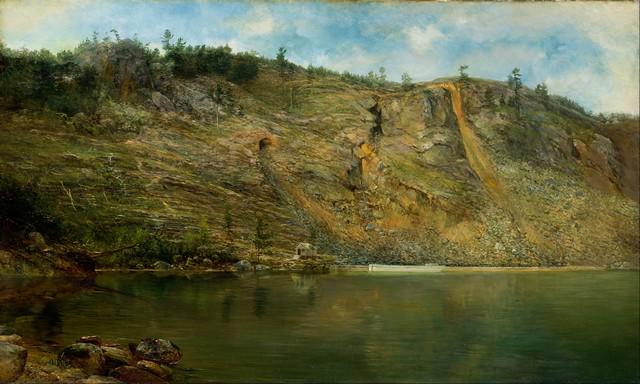 Homer Dodge Martin - The Iron Mine, Port Henry, NY: Artist: Homer Dodge Martin - Title: The Iron Mine, Port Henry, NY - Medium: Fine Art Giclee on Canvas - Image Size: Approximately 19 inches x 32 inches - Framed: Unframed on Unstretched Canvas - Biogr