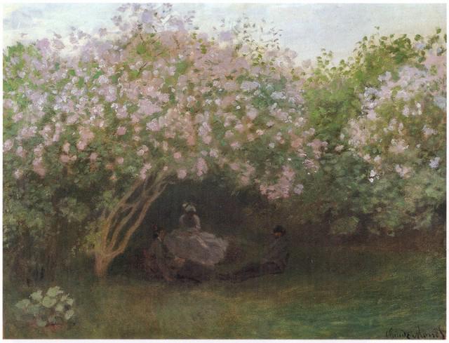 Claude Monet - Repos Sous Les Lilas 1872: Artist: Claude Monet - Title: Repos Sous Les Lilas 1872 - Medium: Fine Art Reproduction Giclee on Canvas - Image Size: Approximately 15.25 inches x 20 inches - Unframed on Unstretched Canvas - Biograp