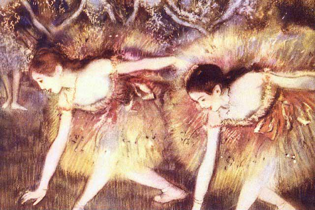 Edgar Degas - Two Dancers: Artist: Degas - Title: Two Dancers - Medium: Fine Art Reproduction Giclee on Archival Canvas - Image Size: Approximately 21.25 inches x 32 inches - Framed: Unframed on Unstretched Canvas - Edgar Degas