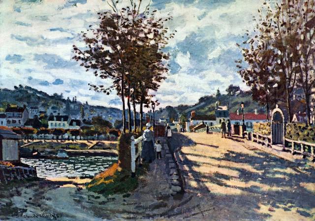 Claude Monet - The Seine at Bougival: Artist: Claude Monet - Title: The Seine at Bougival - Medium: Fine Art Reproduction Giclee on Canvas - Image Size: Approximately 22.5 inches x 32 inches - Unframed on Unstretched Canvas - Biography: C
