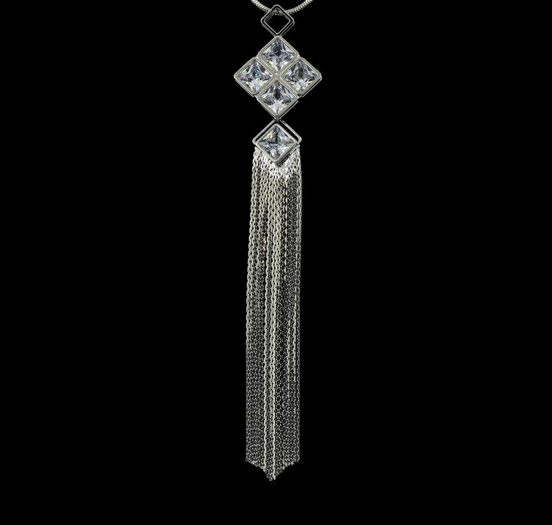 Crystal Square Pendant Tassel Necklace - Rhodium Plated: High end designer jewelry. Crystal Square Pendant Tassel Necklace - Rhodium Plated. Rhodium Pltd Chain Necklace. Silver/ Clear. 27/5.5inches.