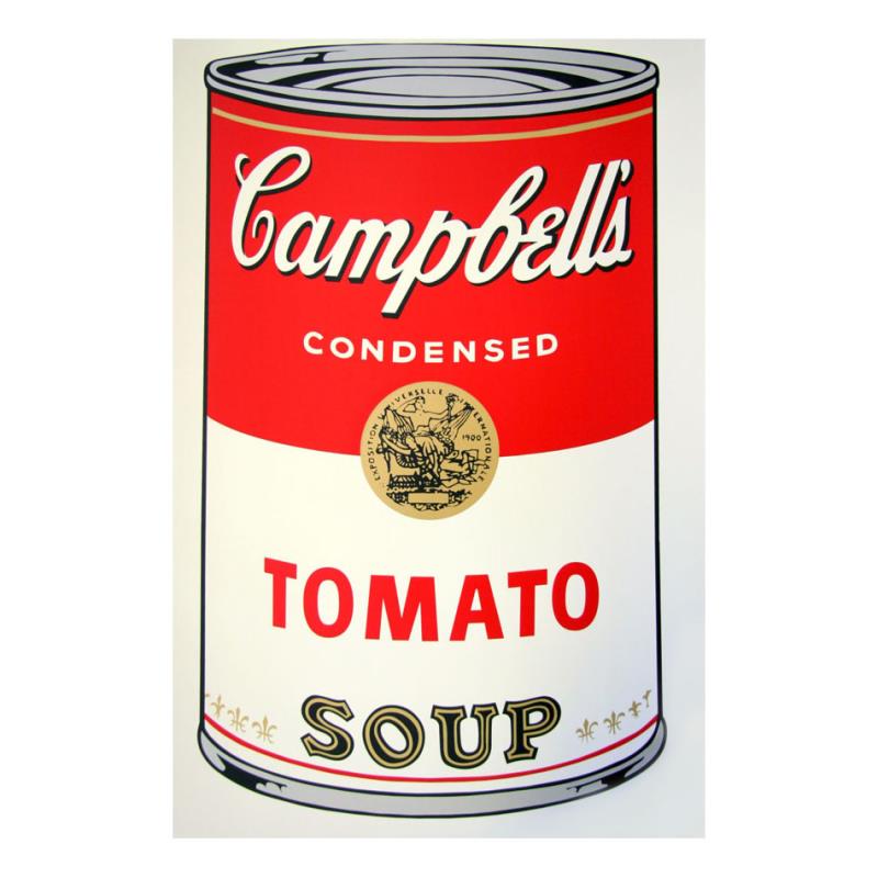 Andy Warhol "Soup Can 11.46 (Tomato Soup)" Silk Screen: "Soup Can 11.46 (Tomato Soup)" is a silk screen print on paper (open edition) from Sunday B Morning featuring the works of Andy Warhol. The piece is stamped in blue on the back with "Published by Sund