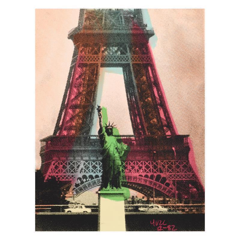 Eiffel Tower by "Ringo" Daniel Funes: "Eiffel Tower" is a one-of-a-kind hand-pulled silkscreen and mixed media painting on canvas by Ringo (Daniel Funes) - protege of Andy Warhol's apprentice, Steve Kaufman! This piece is hand signed by t