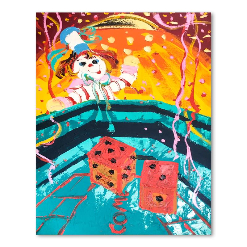 7 Come 11 by Henrie (1932-1999): "7 Come 11" is an original oil painting on stretched canvas by Paul Blaine Henrie (1932-1999). The piece is hand signed by the artist and comes with a letter of authenticity. Please note that due to t