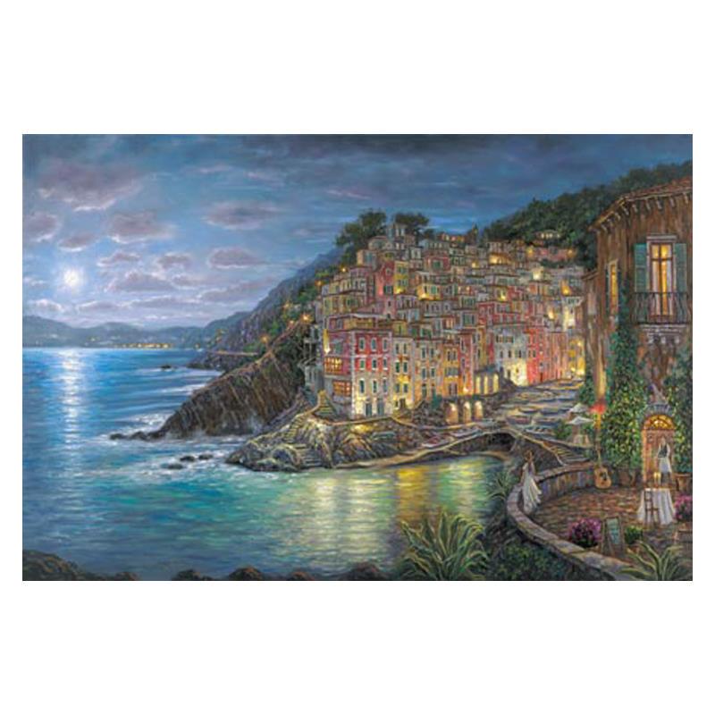 Awaiting Riomaggiore by Finale, Robert: "Awaiting Riomaggiore" is an artist embellished limited edition giclee on stretched canvas by Robert Finale. The piece is hand signed, numbered SN 1/20, and comes with a certificate of authenticity. M