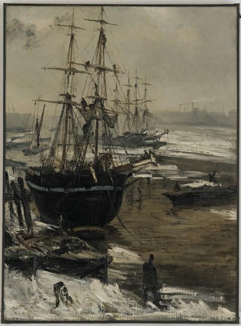 Whistler - The Thames in Ice: Artist: James Abbott McNeill Whistler - Title: The Thames in Ice - Medium: Fine Art Giclee on Canvas - Image Size: Approximately 20 inches x 17.75 inches - Framed: Unframed on Unstretched Canvas - Bio